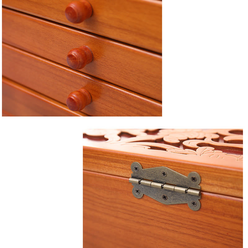 Spacious Six-Layer Vintage Flower Wooden Jewelry Box