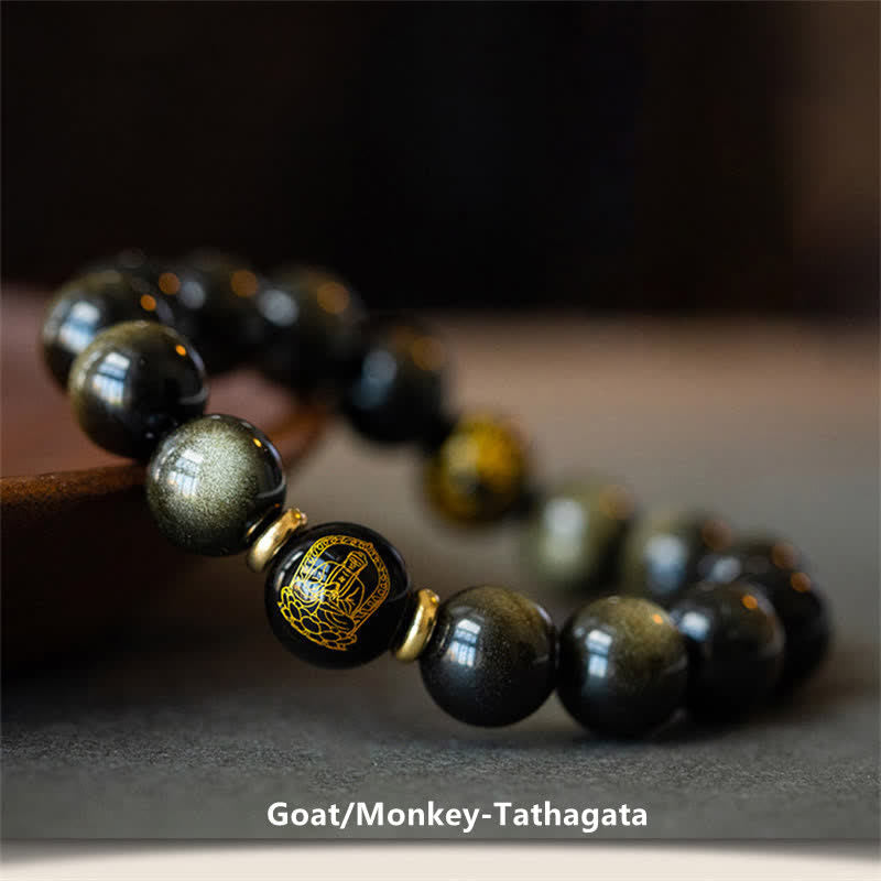 Gold Sheen Obsidian Chinese Zodiac Protection Bracelet 12mm