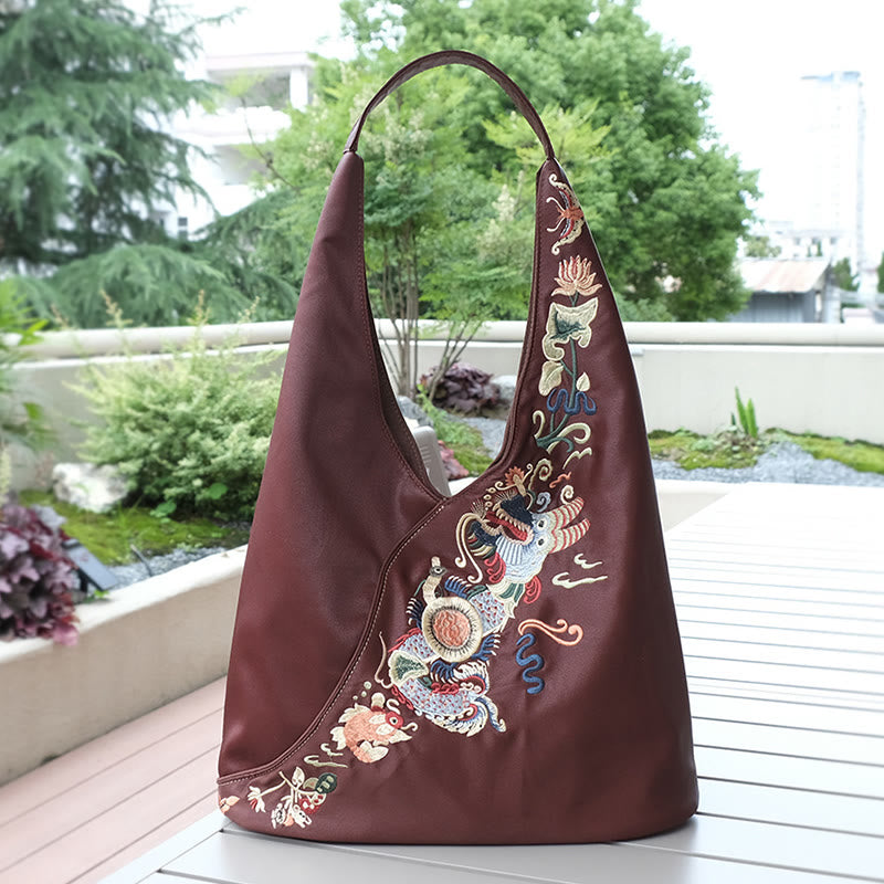 Fish Flower Phoenix Embroidery Xiangyunsha Silk Shoulder Bag