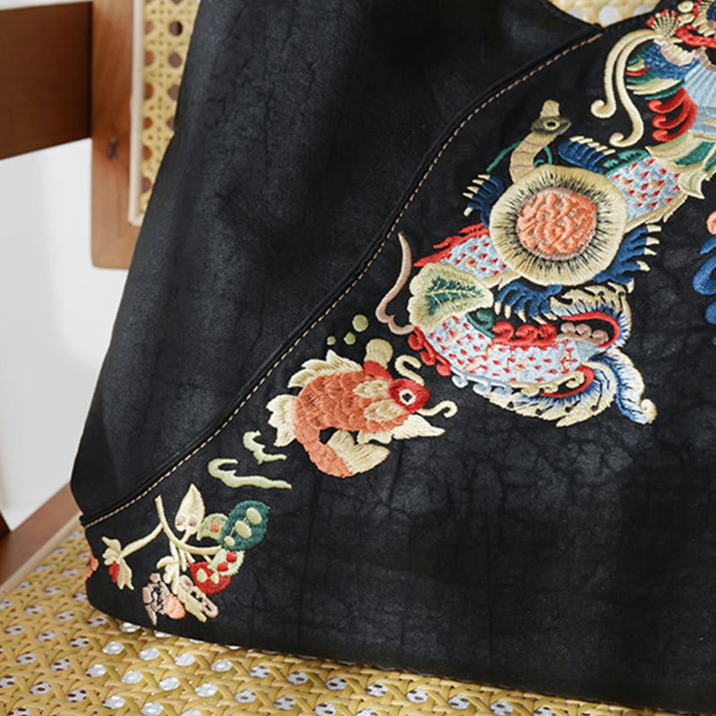 Fish Flower Phoenix Embroidery Xiangyunsha Silk Shoulder Bag