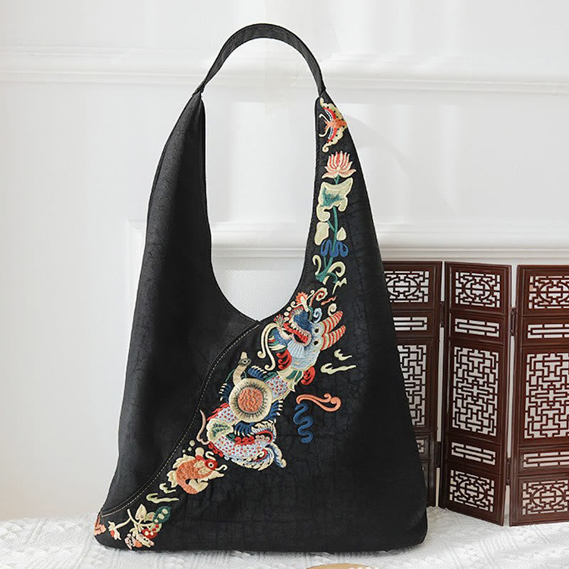 Fish Flower Phoenix Embroidery Xiangyunsha Silk Shoulder Bag