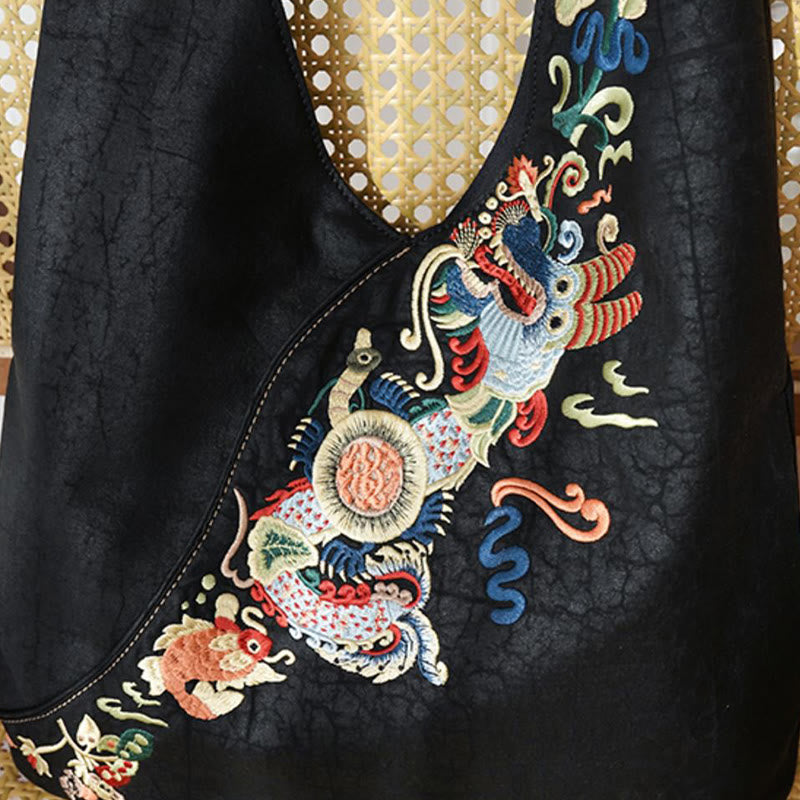 Fish Flower Phoenix Embroidery Xiangyunsha Silk Shoulder Bag