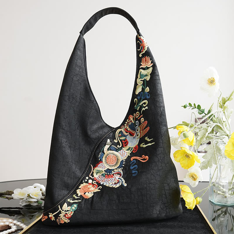 Fish Flower Phoenix Embroidery Xiangyunsha Silk Shoulder Bag