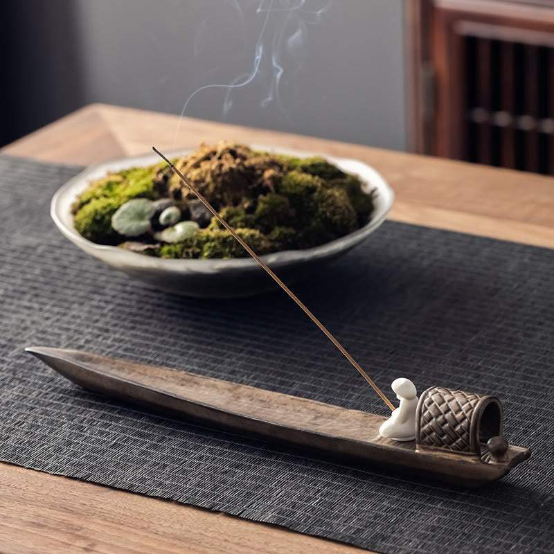 Fisherman Zen Ceramic Incense Burner 30.5cm Brown