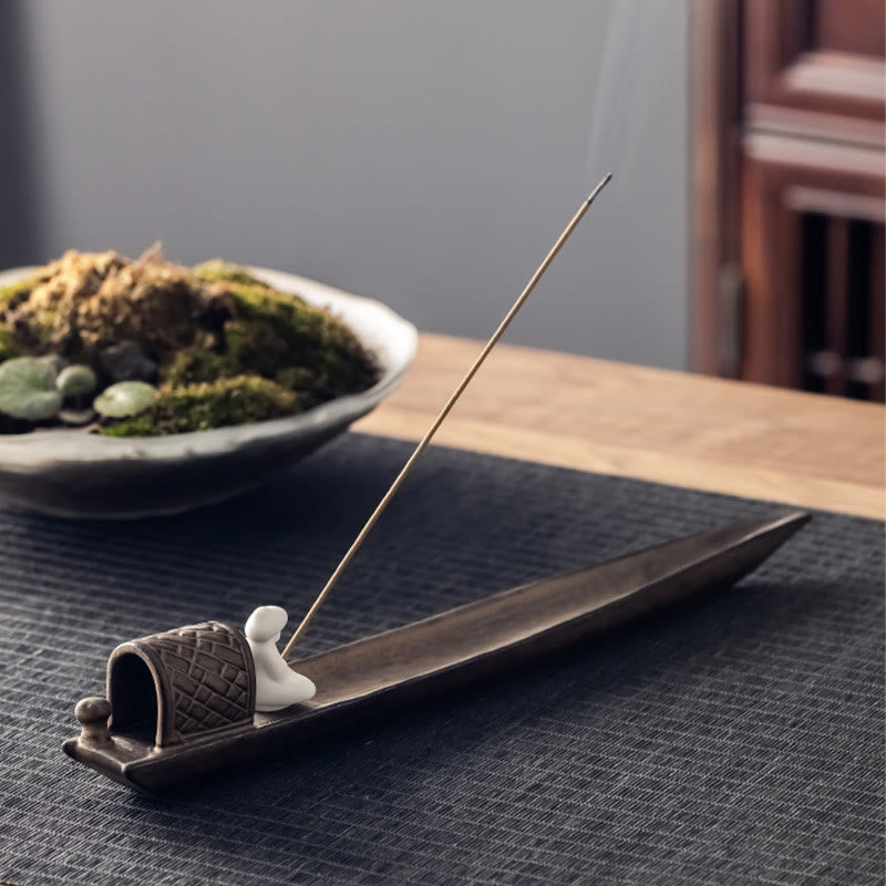 Fisherman Zen Ceramic Incense Burner 30.5cm Brown