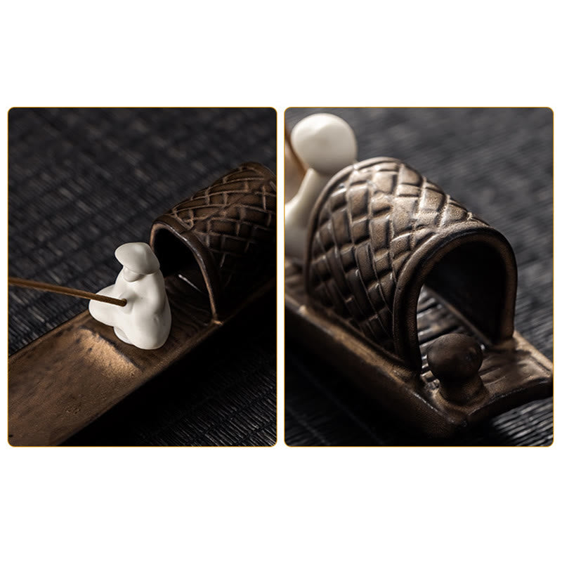 Fisherman Zen Ceramic Incense Burner 30.5cm Brown