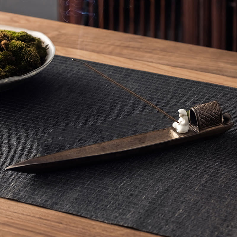 Fisherman Zen Ceramic Incense Burner 30.5cm Brown