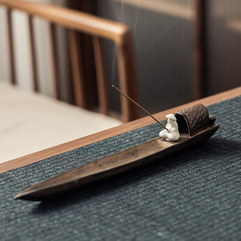 Fisherman Zen Ceramic Incense Burner 30.5cm Brown