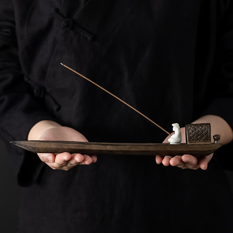 Fisherman Zen Ceramic Incense Burner 30.5cm Brown