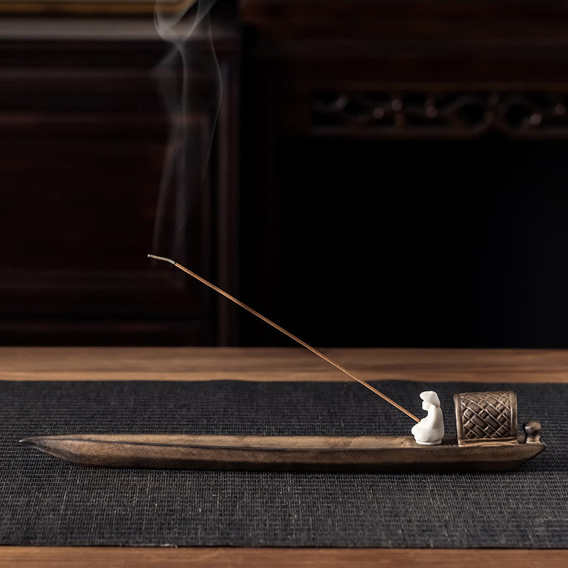 Fisherman Zen Ceramic Incense Burner 30.5cm Brown