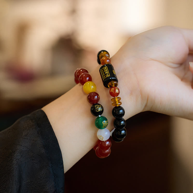 Five Elements Black Onyx Agate Bracelet for Wisdom & Wealth