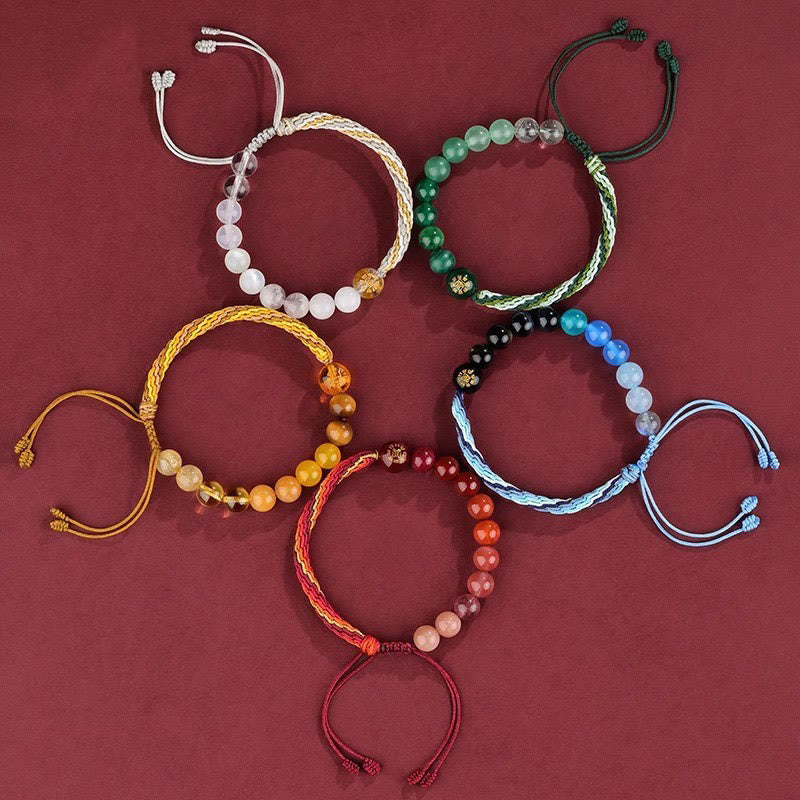Five Elements Crystal Agate Wealth Bracelet with Reincarnation Knot