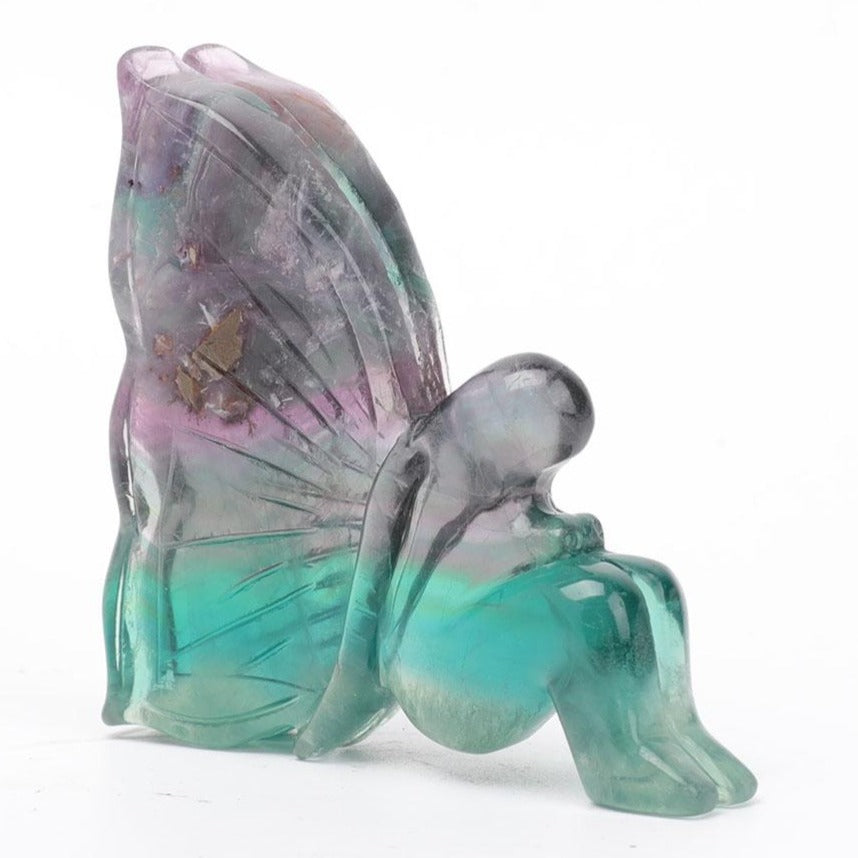 Fluorite Crystal Butterfly Carving 3.5in Handcrafted Figurine