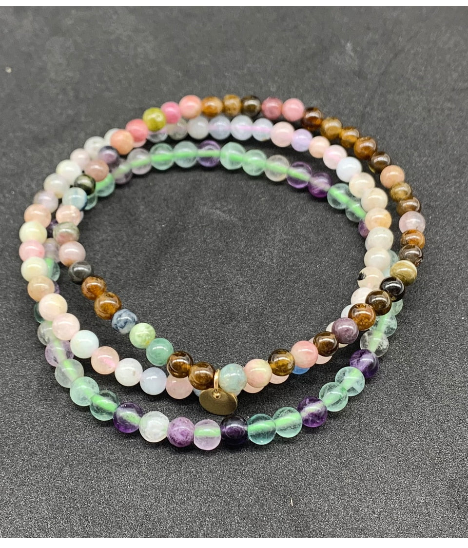 Fluorite, Tiger Eye, Amethyst Bracelet Set