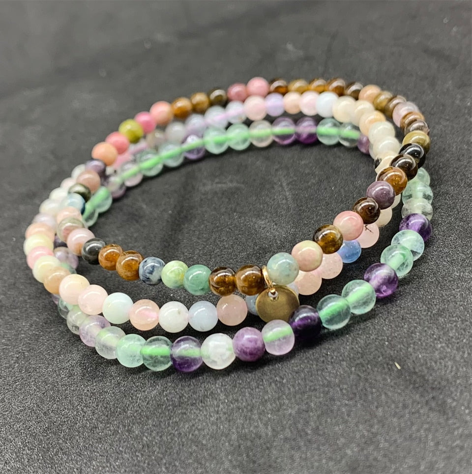Fluorite, Tiger Eye, Amethyst Bracelet Set