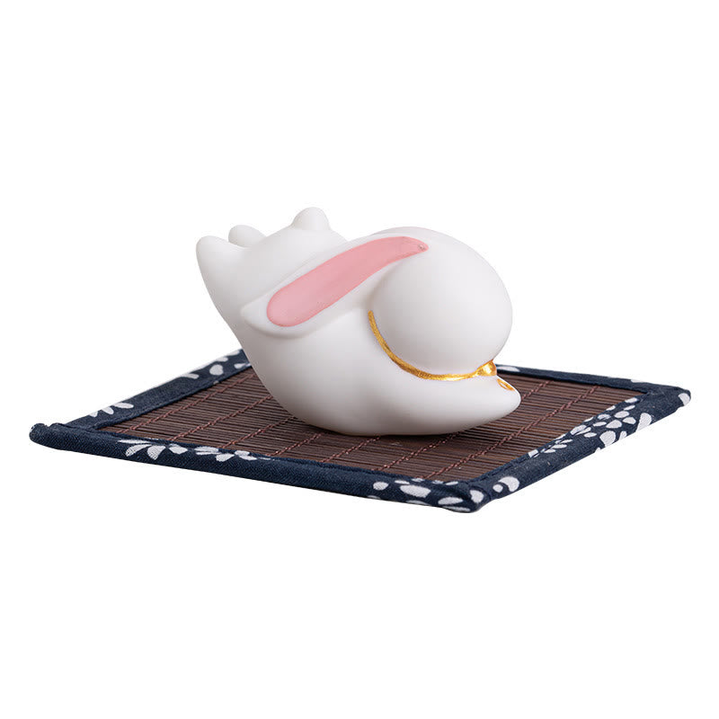 Flying Rabbit Bamboo Mat Ceramic Incense Burner for Prosperity