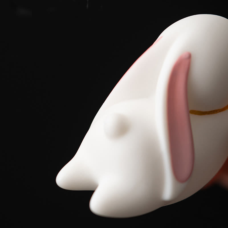 Flying Rabbit Bamboo Mat Ceramic Incense Burner for Prosperity