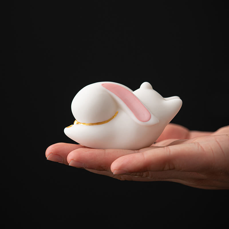 Flying Rabbit Bamboo Mat Ceramic Incense Burner for Prosperity