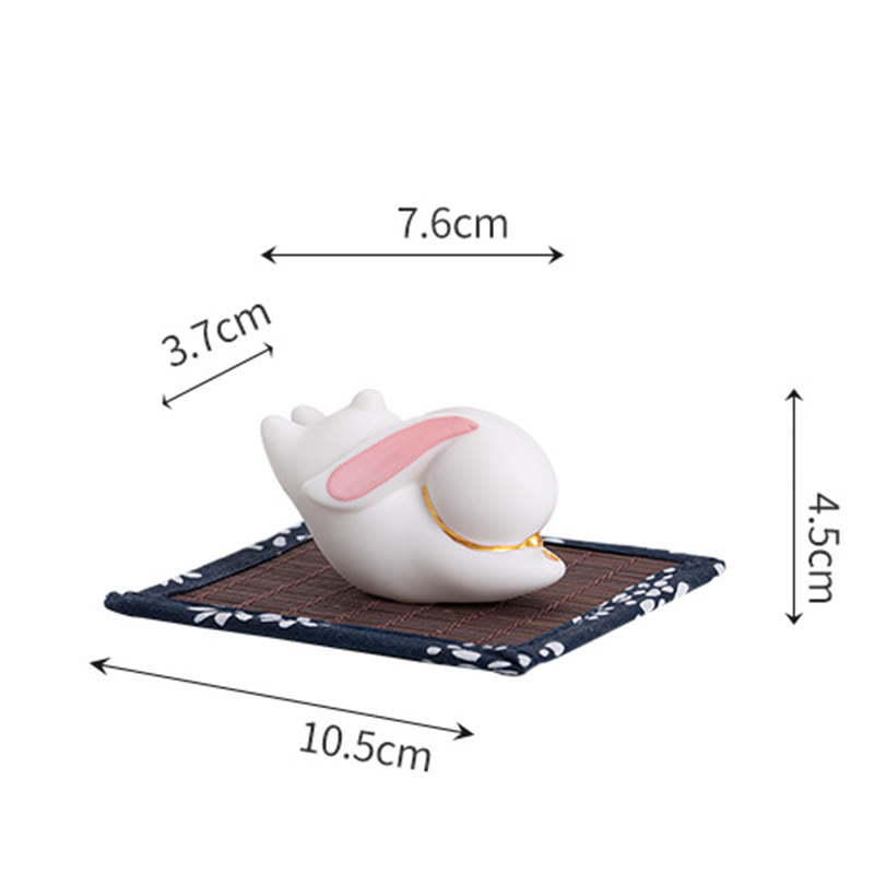 Flying Rabbit Bamboo Mat Ceramic Incense Burner for Prosperity