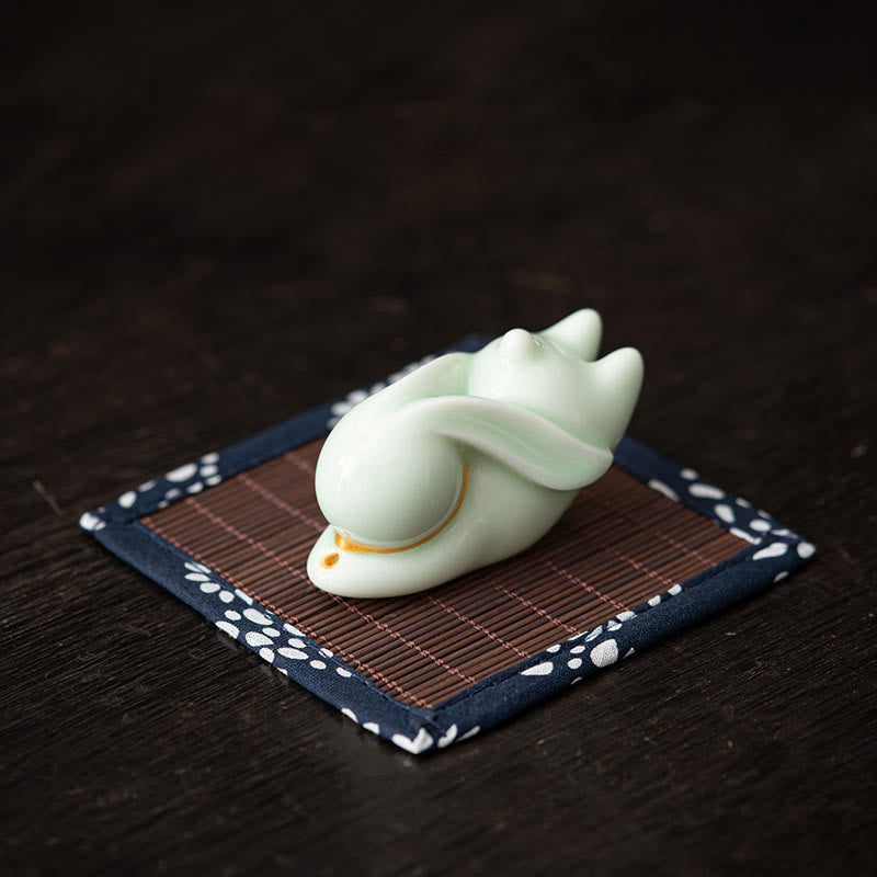Flying Rabbit Bamboo Mat Ceramic Incense Burner for Prosperity