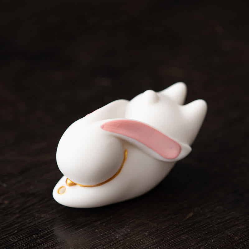 Flying Rabbit Bamboo Mat Ceramic Incense Burner for Prosperity