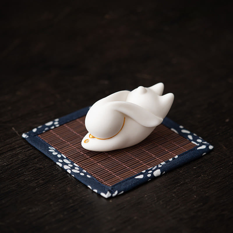 Flying Rabbit Bamboo Mat Ceramic Incense Burner for Prosperity