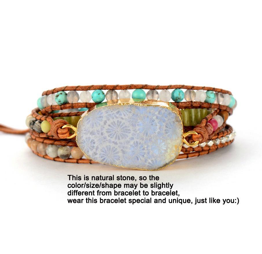 Fossil Coral Stone Multi Wrap Bracelet