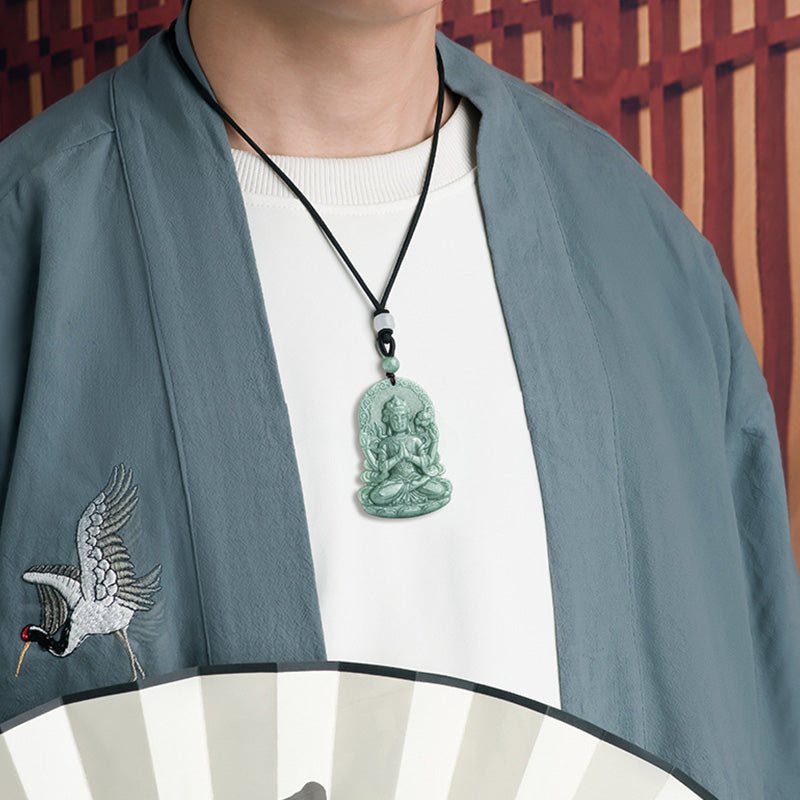 Four-Armed Avalokitesvara Jade Amulet Necklace for Blessings