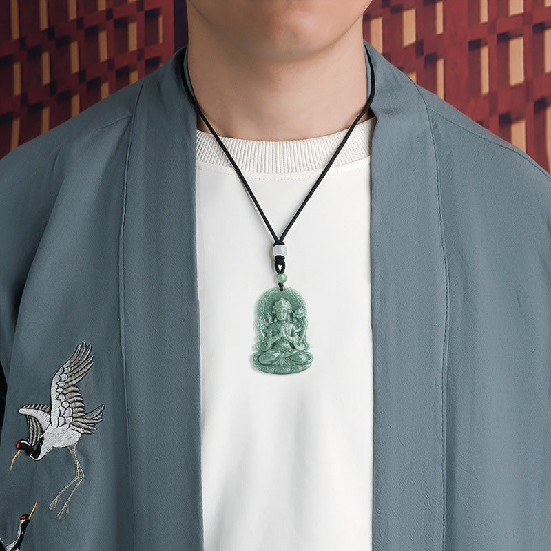 Four-Armed Avalokitesvara Jade Amulet Necklace for Blessings