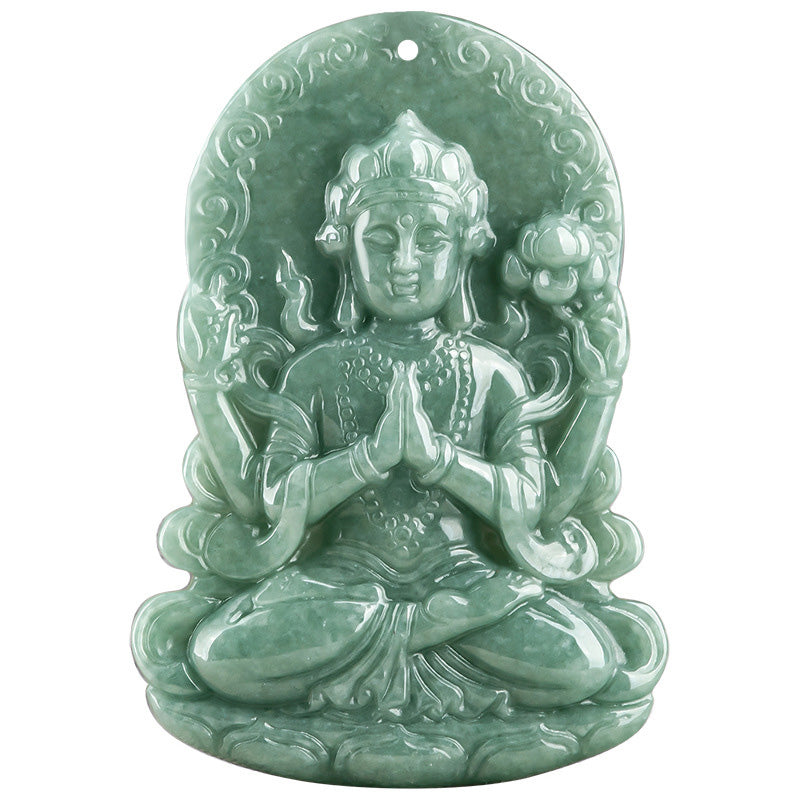 Four-Armed Avalokitesvara Jade Amulet Necklace for Blessings