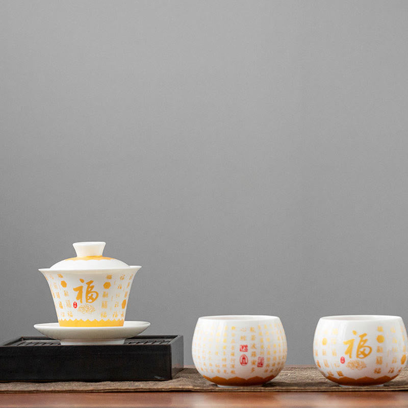 Fu Character Ceramic Gaiwan 150ml Meditation Tea Set