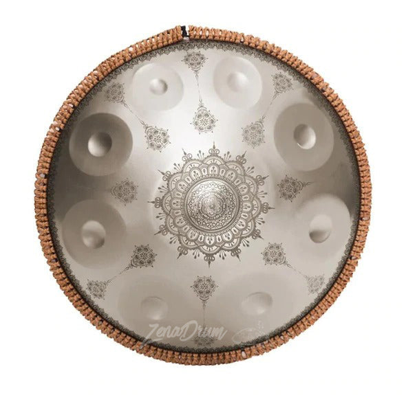 G Minor 9-Note Handpan Drum with Mandala Design and Copper Rim for Sale 432 Hz