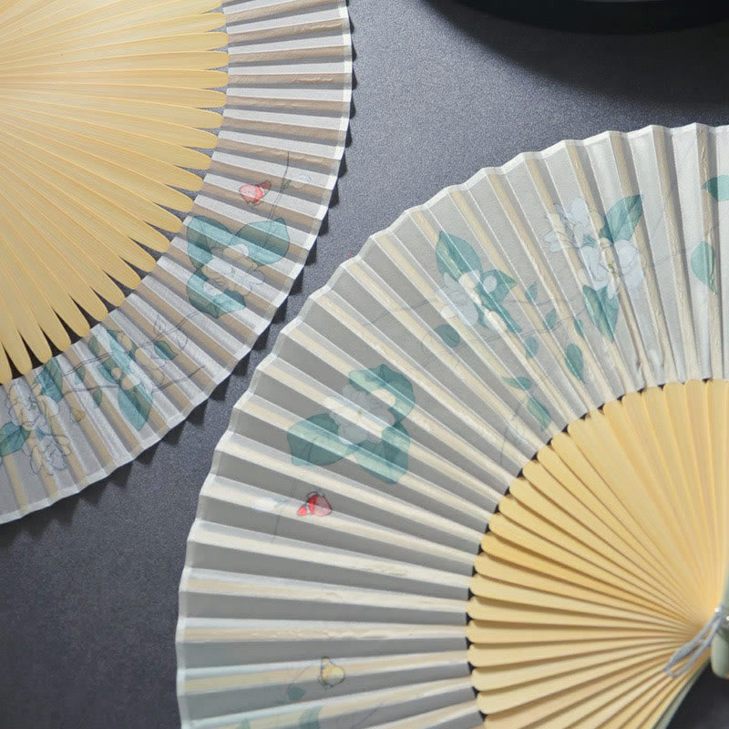 Gardenia Cherry Blossom Chinese Folding Fan 21cm Bamboo
