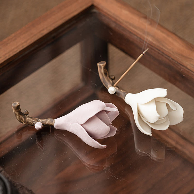 Gardenia Flower Ceramic Incense Burner 8.5cm for Meditation