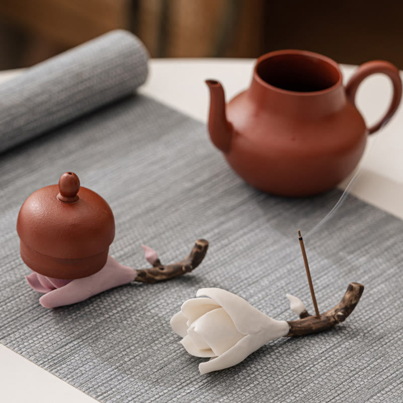 Gardenia Flower Ceramic Incense Burner 8.5cm for Meditation