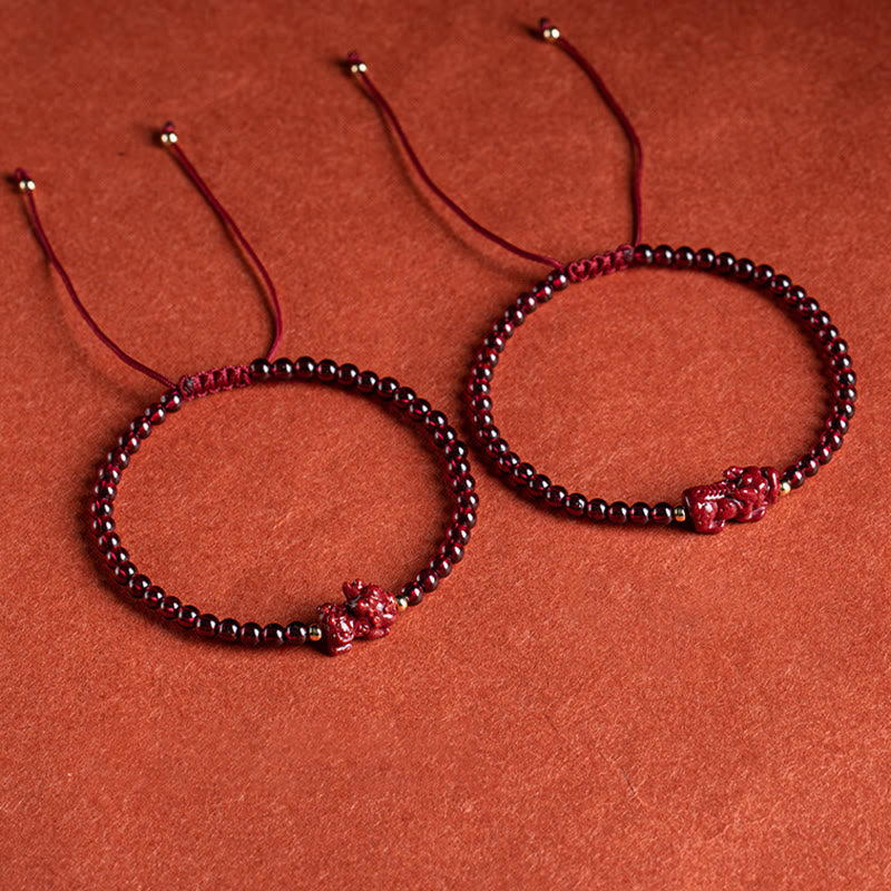 Garnet Cinnabar Pixiu Bracelet for Calm and Blessings