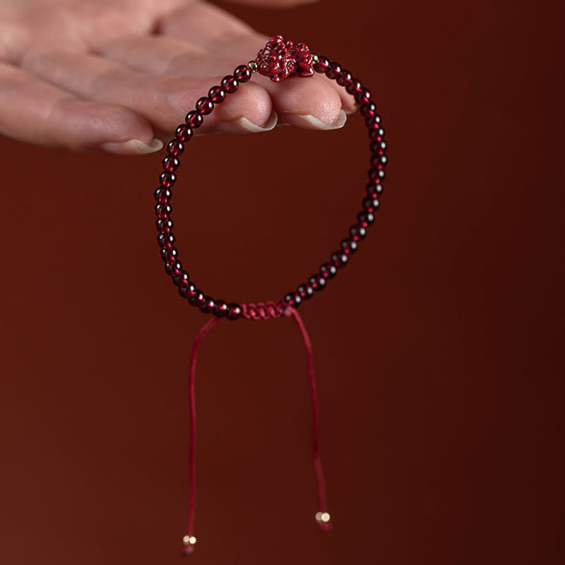 Garnet Cinnabar Pixiu Bracelet for Calm and Blessings
