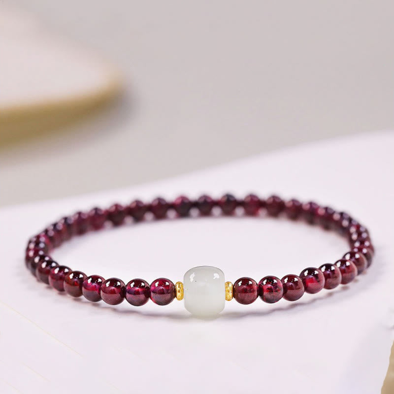 Garnet Jade Bead Purification Bracelet 4mm Garnet 7x6mm Jade
