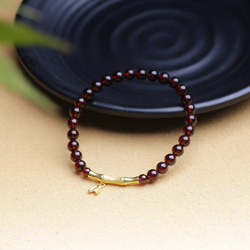 Garnet Protection Bracelet | Gold & Silver Bamboo 6mm Beads