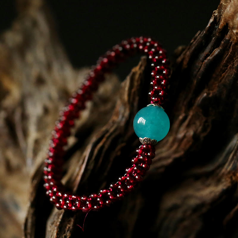 Garnet Protection Bracelet with Pink Crystal and Amazonite Beads