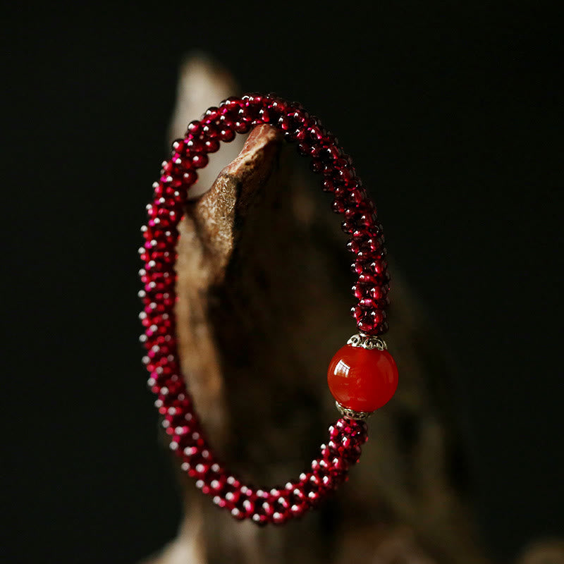 Garnet Protection Bracelet with Pink Crystal and Amazonite Beads