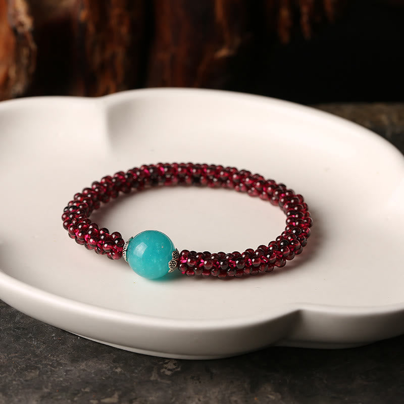 Garnet Protection Bracelet with Pink Crystal and Amazonite Beads
