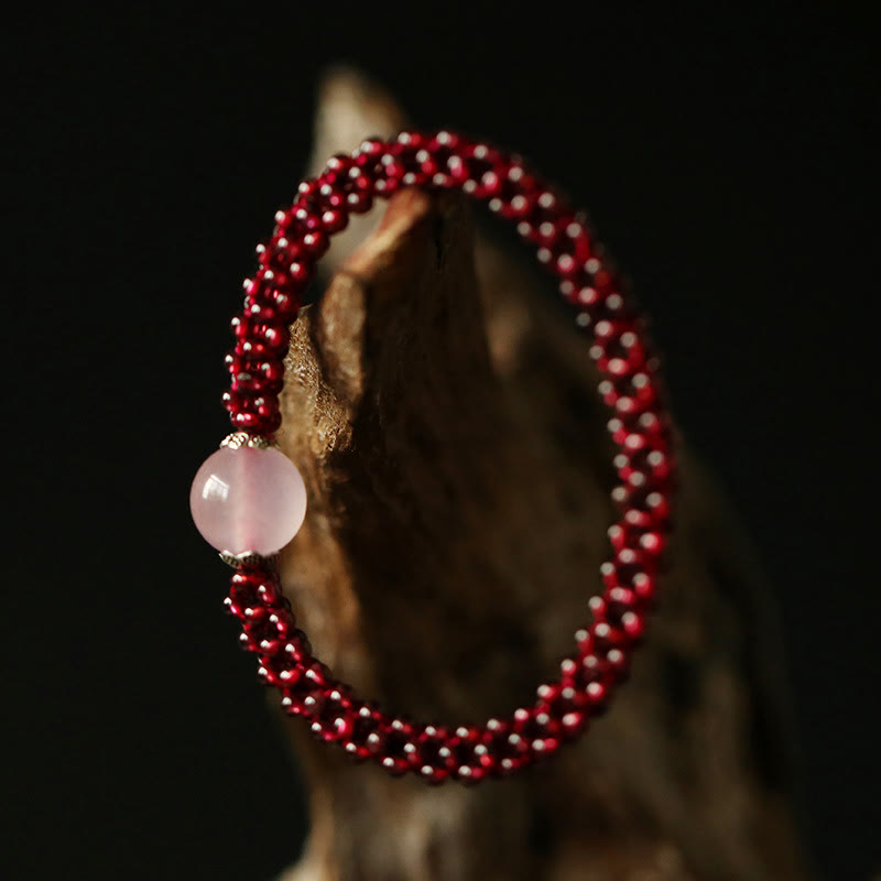 Garnet Protection Bracelet with Pink Crystal and Amazonite Beads