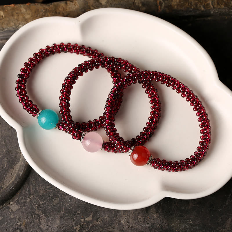 Garnet Protection Bracelet with Pink Crystal and Amazonite Beads