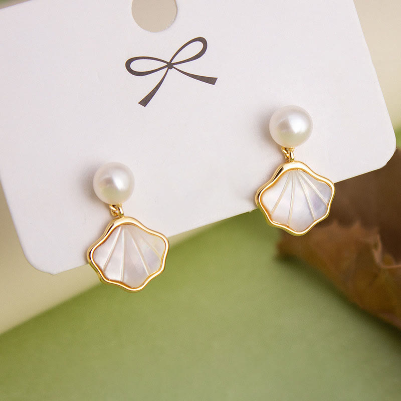 Ginkgo Tridacna Pearl Jewelry Set with Copper Ring Earrings Necklace