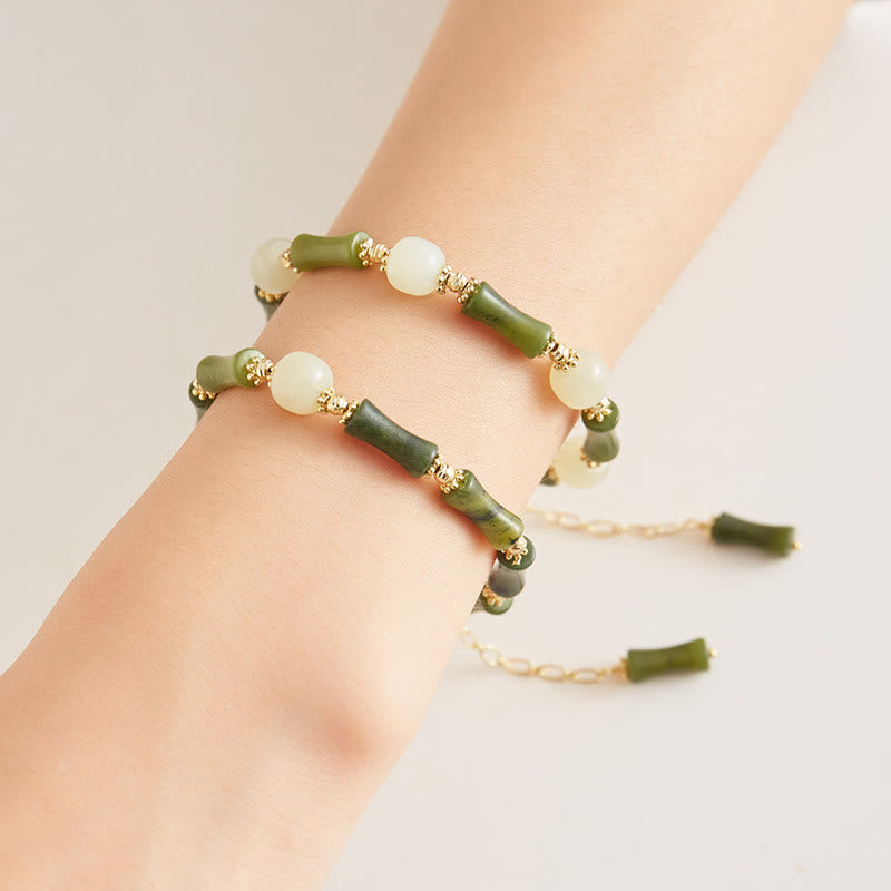 Glass Bead Bamboo Luck Strength Spiritual Bracelet