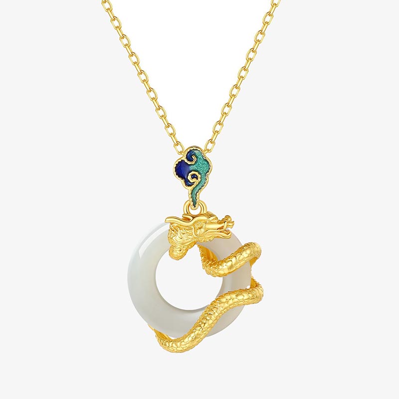Gold Dragon Jade Pendant with White Hetian Jade Peace Buckle