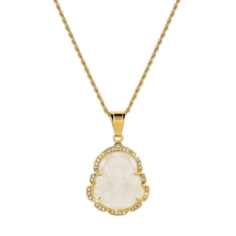 Gold Filled Laughing Buddha Jade Necklace Pendant for Luck