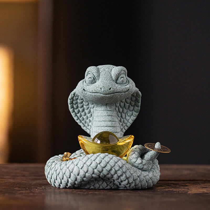 Gold Ingot Snake Chinese Zodiac Home Decoration 10x8.7cm