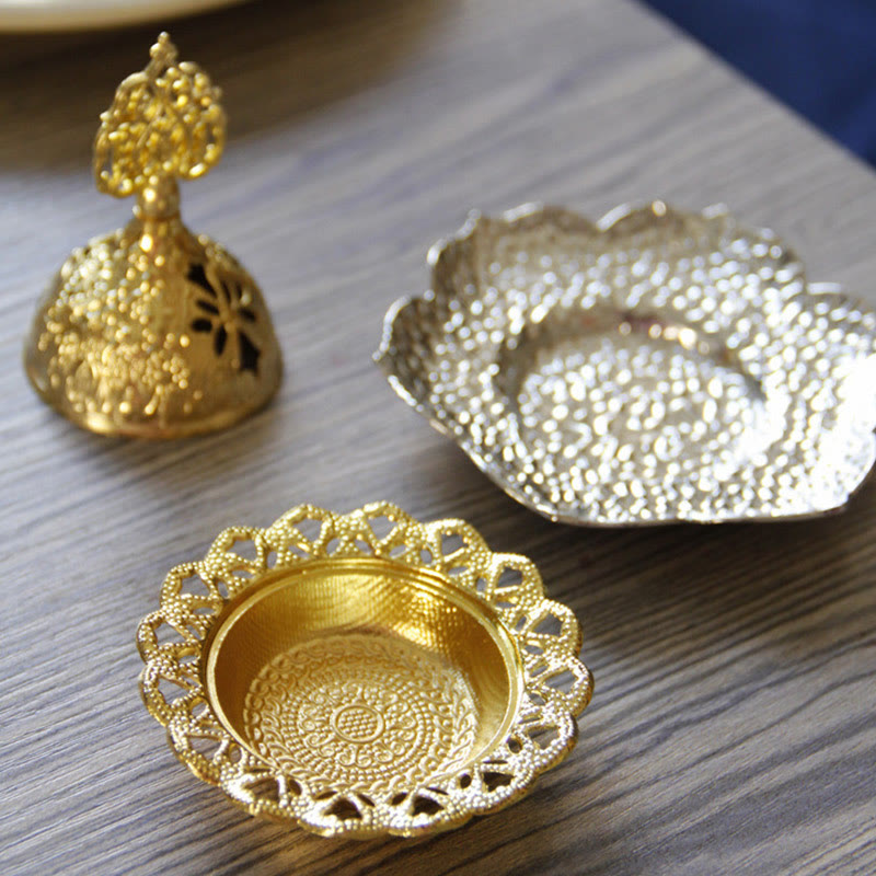 Gold Leaf Mini Incense Burner | Spiritual Alloy Coaster